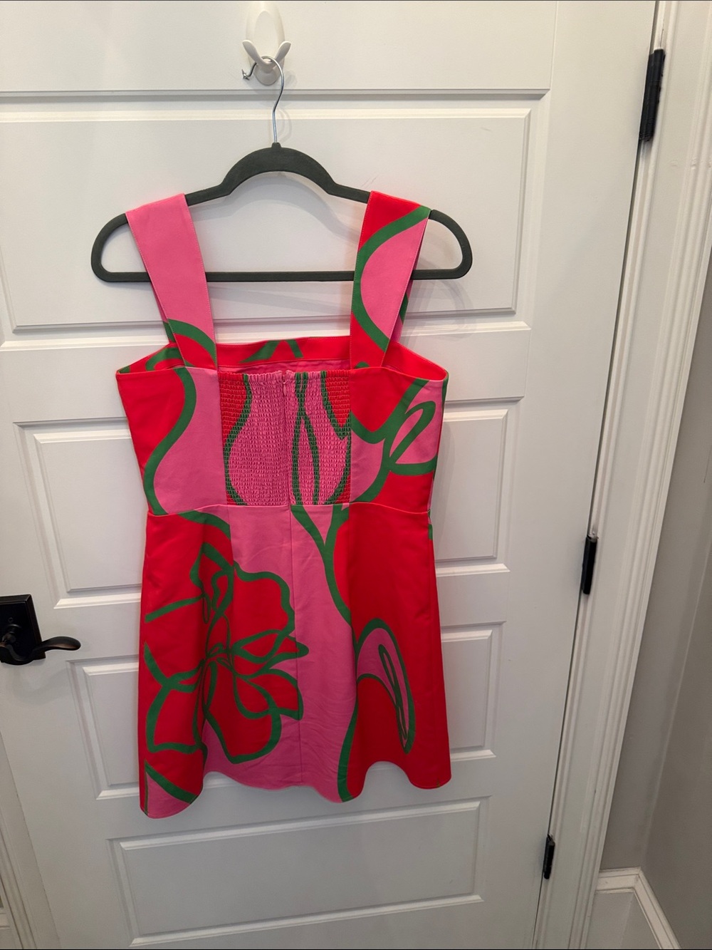 Alden Adair Pink and Red Floral Mini Dress with Green Accents - Picture 2 of 7